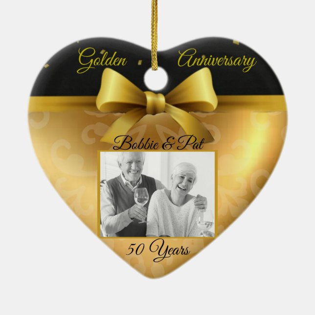 50. Wedding Gold Jubiläum Heart Foto Ornament (Hinten)
