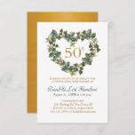 50. Wedding Watercolor Ivy Herzkranz<br><div class="desc">Ein Aquarellherz aus Efeu,  Eukalyptus,  winzigen weißen Blume und Wirbel aus Goldband entwarf diese 50-Jubiläumsveranstaltung. Die Rückseite hat einen goldenen metalic-Look mit Bereich,  um mehr Nachrichten und Namen,  wenn nötig sein. Ideal für einen lustigen Nachmittag.</div>