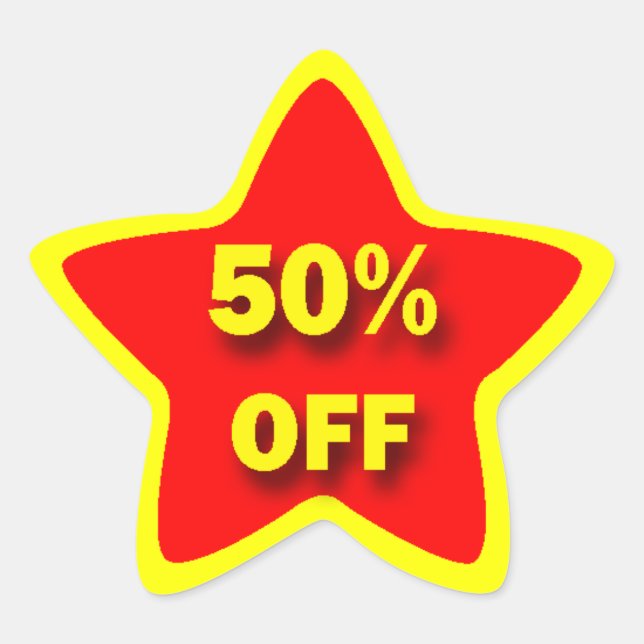 50 % weniger Star-Sticker Stern-Aufkleber (Vorderseite)