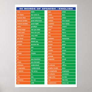 50 Wörter Spanisch / Englisch Poster