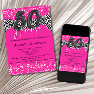 50 y Fabulosa Hot Pink Zebra Spanisch 50. Geburtst Einladung