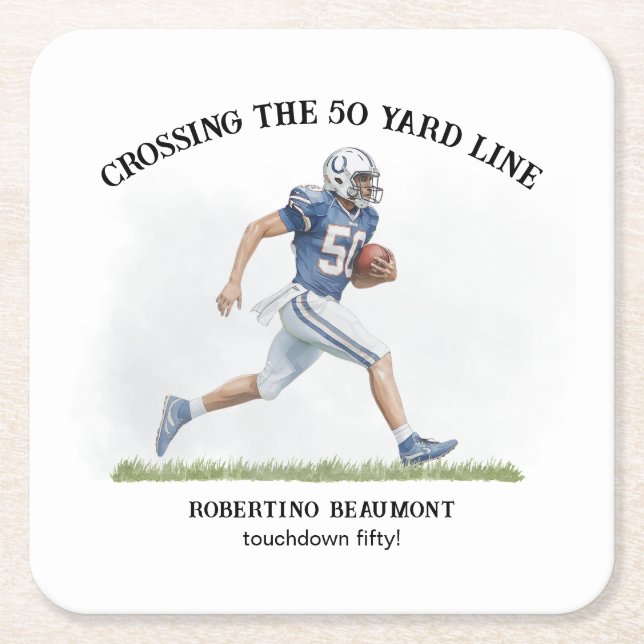50 Yard American Football 50. Geburtstag Rechteckiger Pappuntersetzer (Vorderseite)