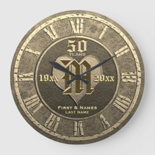 50 Year Vintage Gold Look Wedding Anniversary Große Wanduhr