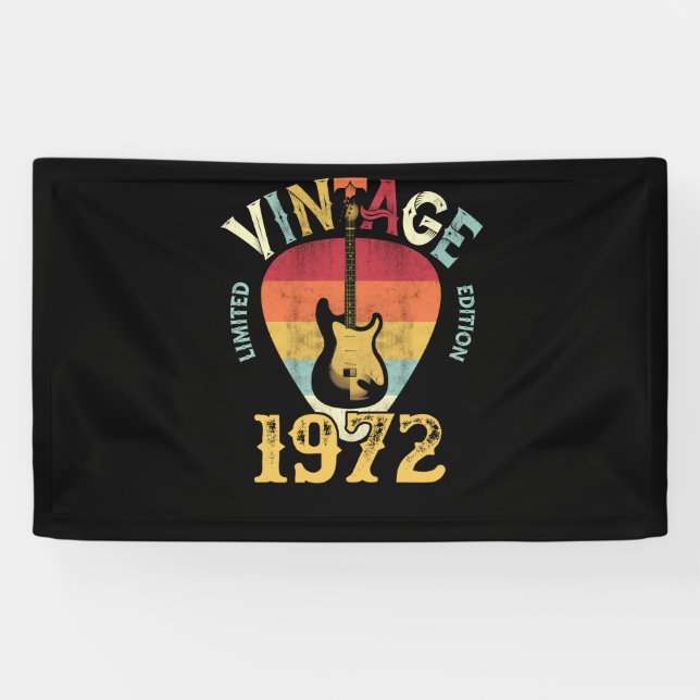 50 Years 1972 Guitar Pick 50th Birthday Guitarist Banner (Horizontal)