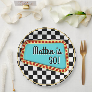 50er 1950er Sock Hop Rock & Rock Schachbrett Pappteller