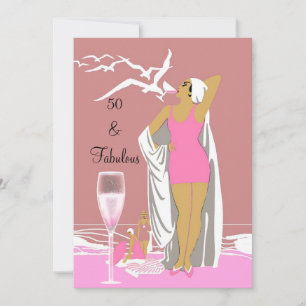 50er 50. Geburtstagsfeier Retro Diva Rosa Art Deco Einladung