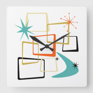 50er Atomic Squares Boomerang Sternexplosion Mitte Quadratische Wanduhr
