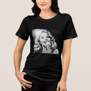 50er BW Grafik-Comic-Stil Eis Blondine Tri-Blend Shirt