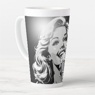 50er BW-Grafik-Comic-Stil Eiscreme-Blondine Milchtasse