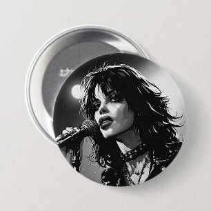 50er BW-Grafik-Comic-Stil Goth-Punk-Sänger Button