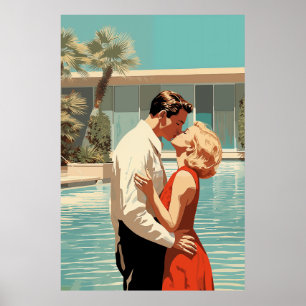 50er Couple Küssen am Pool Poster