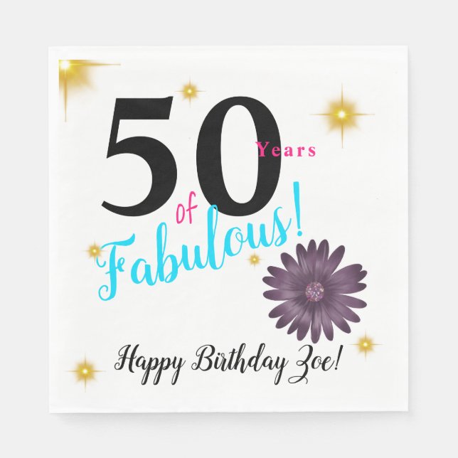 50er & Fab lila Sterne & goldene Sterne Serviette (Vorderseite)