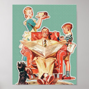 50er-Familie mit Dog Retro Wall Art Poster