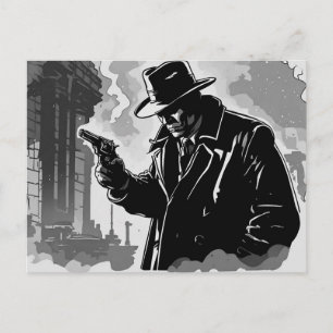 50er-Jahre-BW-Comic-Grafikstil rauer Stadt-Detekti Postkarte
