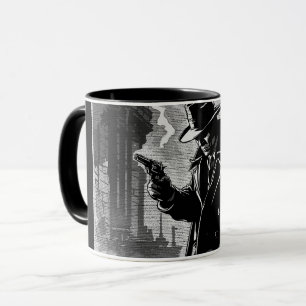 50er-Jahre-BW-Comic-Stil-Grüner-Stadt-Detektiv Tasse