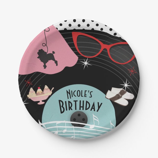 50er Jahre des 1950er-Jahre-Rekordthemas Geburtsta Pappteller (Vorderseite)