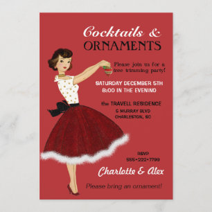 50er Jahre Hausfrau Weihnachtsfeiertag Glitzer Roc Einladung