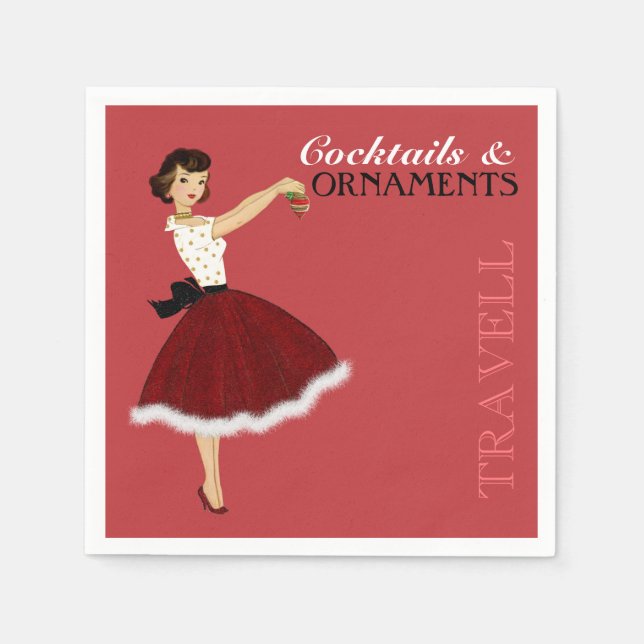 50er Jahre Hausfrau Weihnachtsfeiertag Glitzer Roc Serviette (Vorderseite)