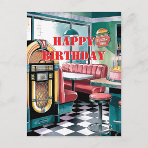 50er Jahre Vintage Retro Jukebox, Diner, Geburtsta Postkarte