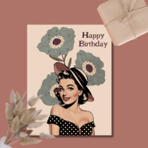 50er Jahre Vintage Retro Pin-Up-Frau & Blumen, Geb