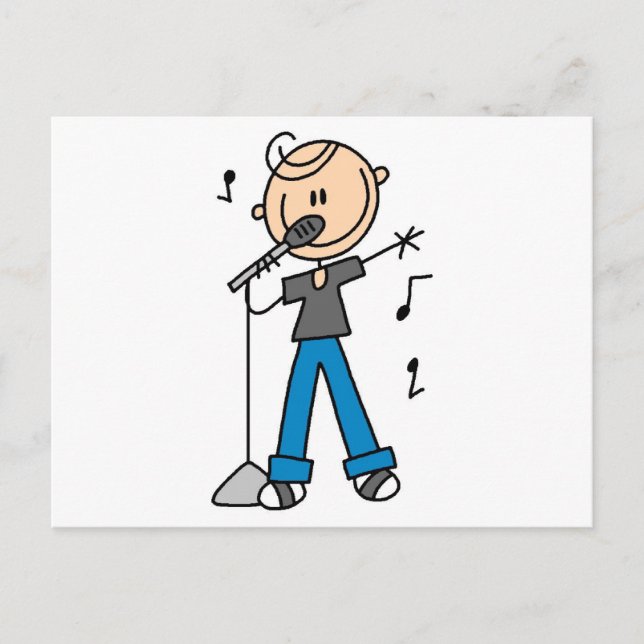 50er Male Singer Strichmännchen T - Shirt und Gesc Postkarte (Vorderseite)