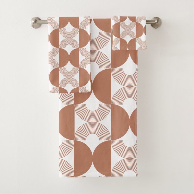 50er Modern Midjahrhundert Retro Line Kunst braun  Badhandtuch Set (Insitu)