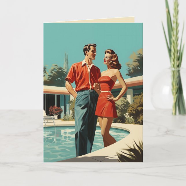 50er Paar am Pool Einladung (Vorderseite)