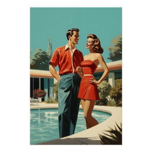 50er Paar am Pool Poster