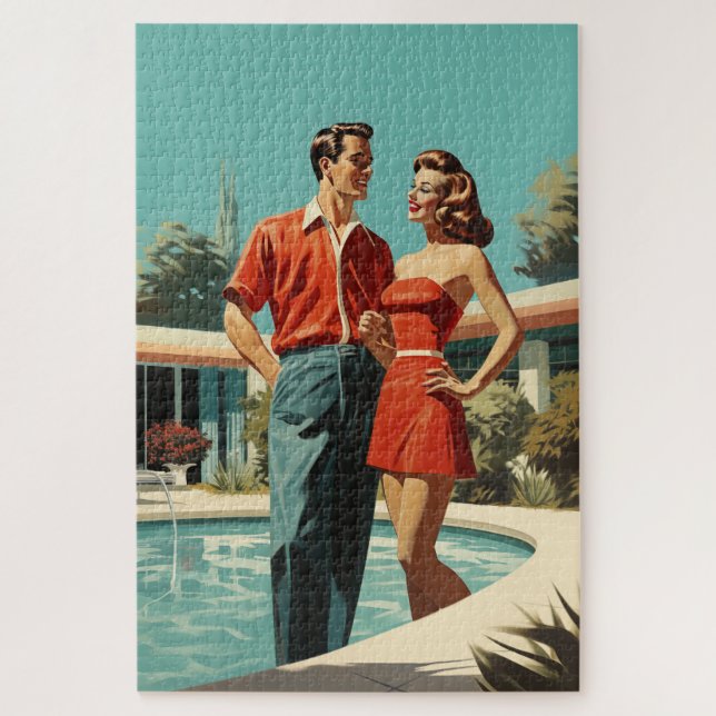 50er Paar am Pool Puzzle (Vertikal)