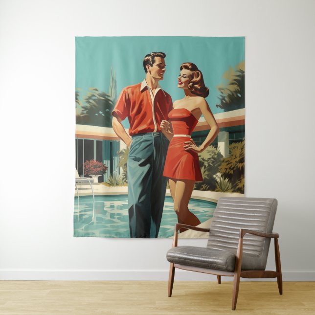 50er Paar am Pool Wandteppich (Beispiel)