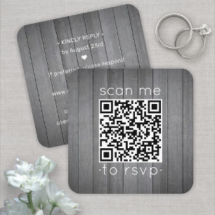 50er Pack QR RSVP Graue Holzimitat-Hochzeitseinlag Quadratische Visitenkarte