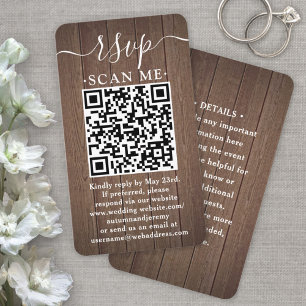 50er Pack QR RSVP Hochzeit braune Kunstholz-Einlag Visitenkarte
