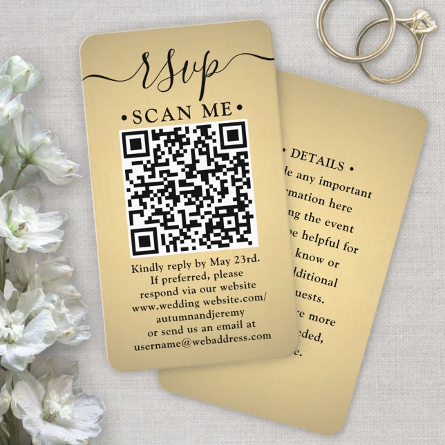 50er Pack QR RSVP Hochzeit Faux Gold Umschlagkarte Visitenkarte (Von Creator hochgeladen)