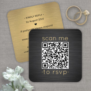 50er Pack QR RSVP Schwarz und Gold Hochzeitseinlag Quadratische Visitenkarte