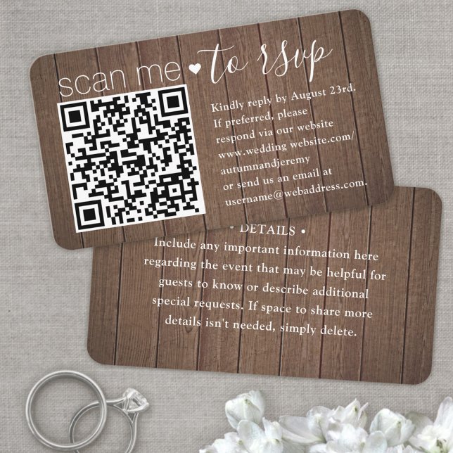 50er Pack Scan Me QR RSVP braunes Kunstholz-Einsch Visitenkarte (Von Creator hochgeladen)