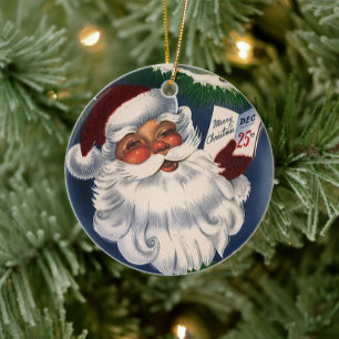 50er Retro-fröhlicher Weihnachtsmann, Vintage-Weih Keramikornament