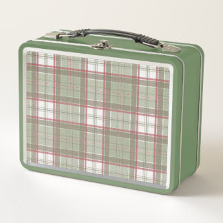 50er Retro-grüne Tartan-Lunchbox Metall Brotdose