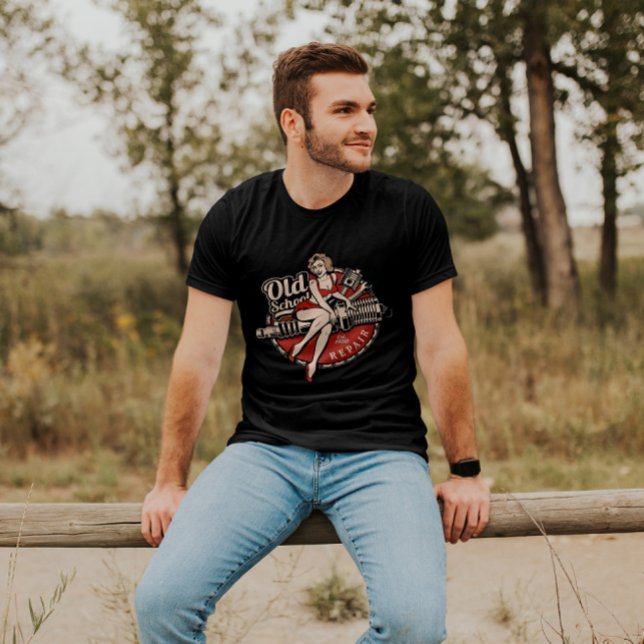 50er Rockabilly Button-Up Girl Bike Shop | Männer  T-Shirt (Von Creator hochgeladen)