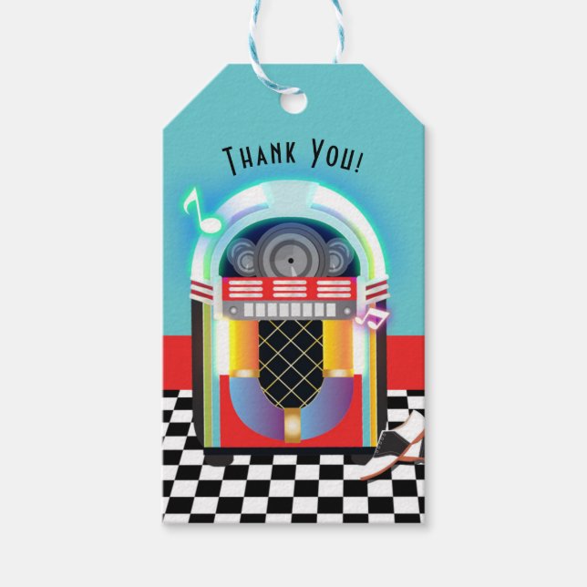 50er Sock Hop Dance Party Jukebox Red Favor Geschenkanhänger (Vorderseite)