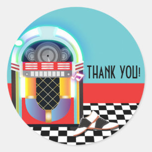 50er Sock Hop Dance Party Jukebox Red Favor Runder Aufkleber