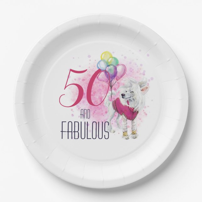 50er und fabelhafter Wasserfarbhund mit Balloons Pappteller