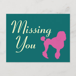 50er Vintag Pink Felt Poodle Postkarte