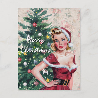 50er Vintag Pinup Girl Santa Dress, Weihnachten Postkarte