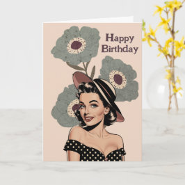 50er Vintag Retro Pinup Frau & Blume, Geburtstag Karte