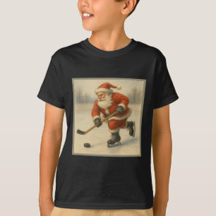 50er Vintage Retro Claus Teich Eishockey Santa Art T-Shirt