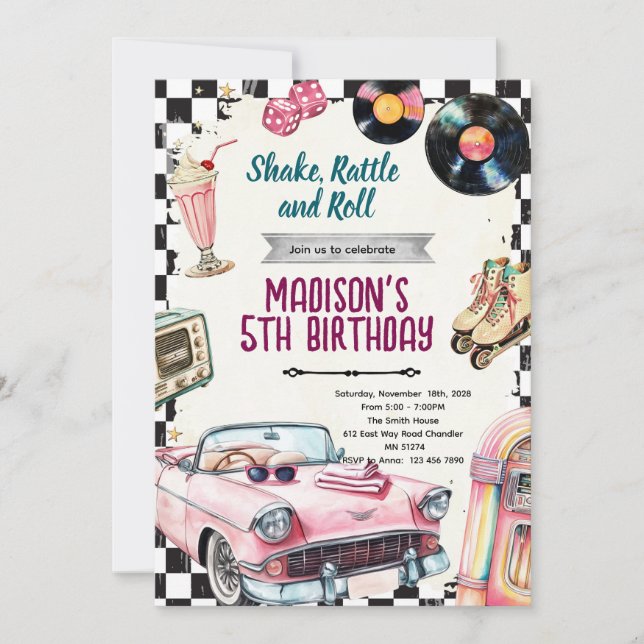 50s retro birthday party invitation einladung (Vorderseite)