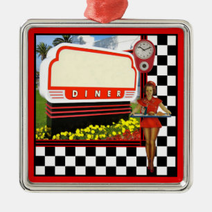 50s Retro Diner Blank Sign Silbernes Ornament
