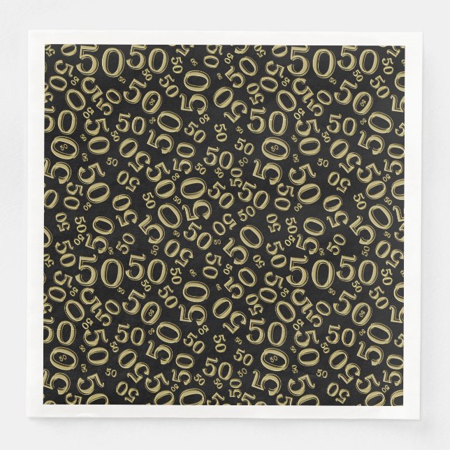 50th Age Random Number Pattern Black/Gold Serviette (Vorderseite)