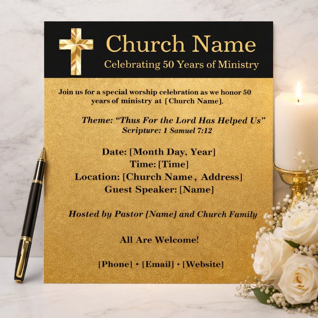 50th Anniversary Black Gold Church Invitation Flyer (Von Creator hochgeladen)
