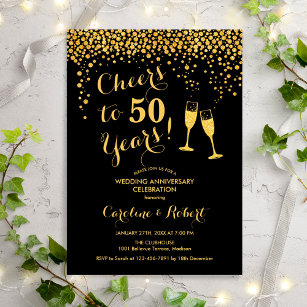 50th Anniversary - Cheers to 50 Years Gold Black Einladung